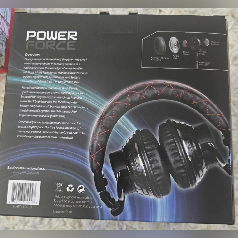 SPIDER POWER FORCE HEAD PHONES. BRAND NEW FACTORY SEALED.  Black